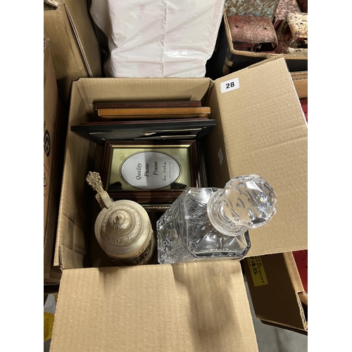 28 - BOX OF MIXED FRAMES & OTHER ITEMS