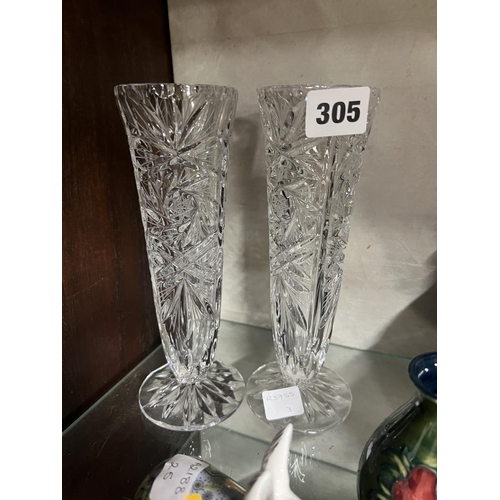 305 - PAIR OF GLASS CANDLE STICKS