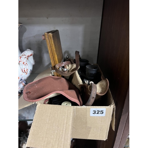 325 - BOX OF OLD BINOCULARS