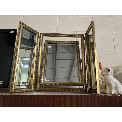 358 - GILT FRAMED CARVED THREE-FOLD DRESSING TABLE MIRROR