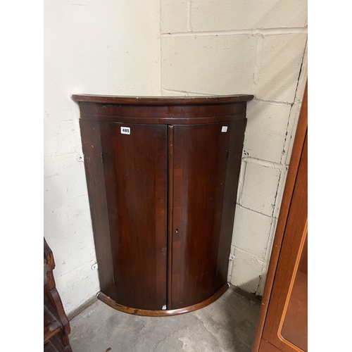 485 - GEORGIAN WALL MOUNTED BOW FRONTED MAHOGANY CORNER CUPBOARD