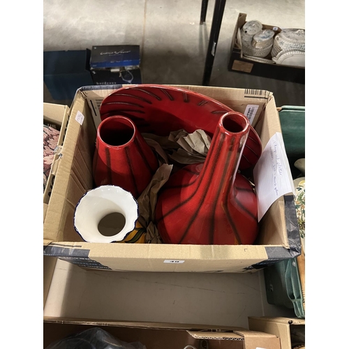 49 - x2 RED VASES & LARGE RED PLATTER