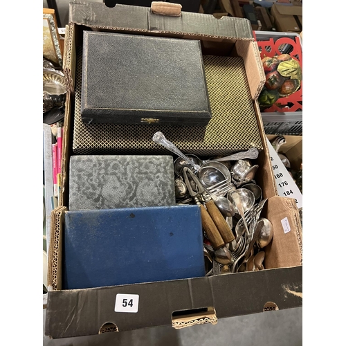 54 - BOX OF MIXED CUTLERY & SETS