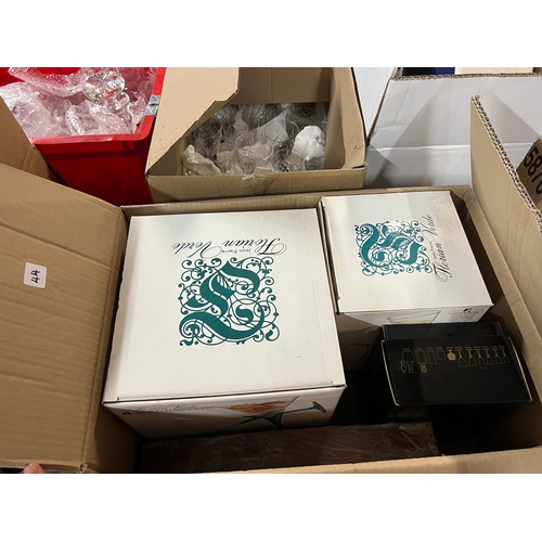 44 - x7 BOXES OF MIXED GLASS & CHINAWARE INC CUT GLASS ITEMS