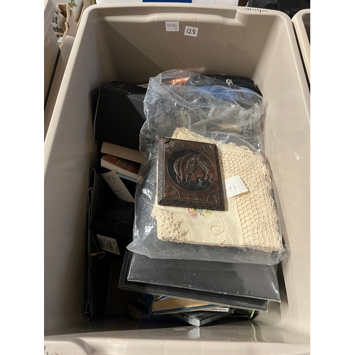 128 - BOX OF BOOKS &  MISC ITEMS