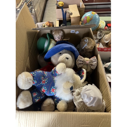 102 - BOX OF OLD DOLLS & TEDDIES