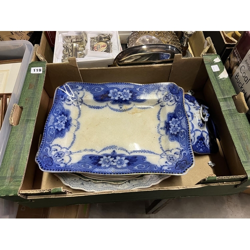 119 - BOX OF BLUE & WHITE CHINA MEAT PLATES