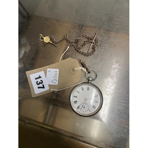 137 - OLD POCKET WATCH & KEY (W/O)