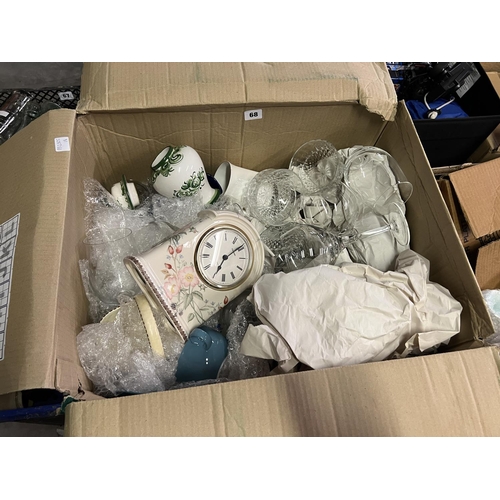 68 - BOX OF MIXED CHINA & GLASSWARE