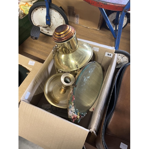 94 - BOX OF MISC ITEMS INC BRASS ITEMS