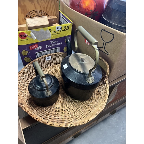 114 - x2 CAST IRON KETTLES & BASKET