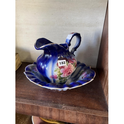 182 - BLUE FLORAL JUG & BOWL SET