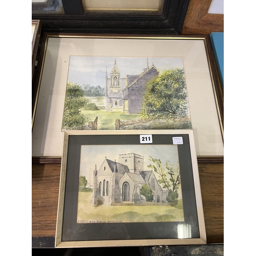 211 - FRAMED WATERCOLOUR OF EASTERN VIEW OF BRECON CATHEDRAL