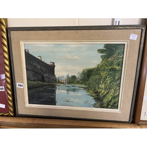 264 - OIL PAINTING OF THE RIVER CRAY IN KENT BY R MULLER