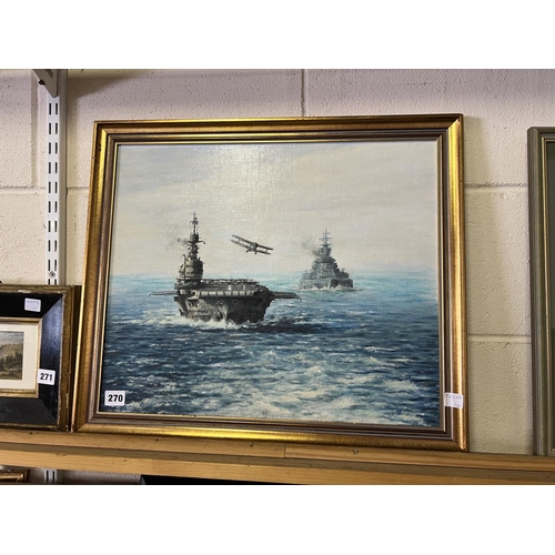 270 - SIGNED DAVID JORDAN OIL ON BOARD BATTLESHIP