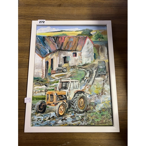 272 - ORIGINAL OIL ON CANVAS OF 'WHITE CAB TRACTOR' BY ALEX WILLIAMS - 12' x 16'