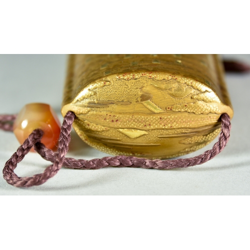 11 - A Japanese Gilt Lacquer Five-Case Inro, signed Kosai with red seal, of oval section, with raised dec... 