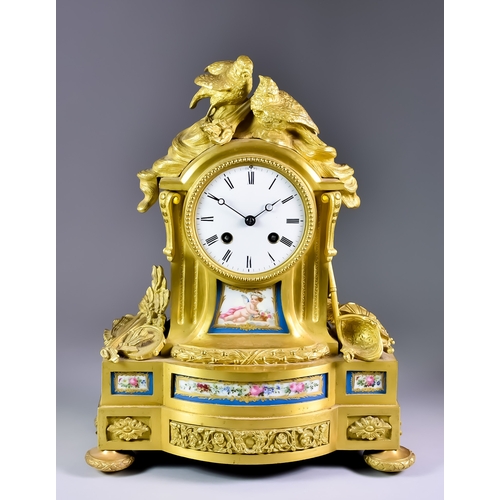 123 - A Late 19th Century French Ormolu and Porcelain Mantel Clock No.15882, the 3.5ins diameter white ena... 