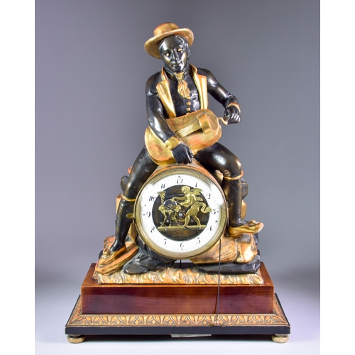 126 - A 19th Century Austrian Figural Mantel Clock with 'Rocking Eye' Automaton, the 4.625ins white enamel... 