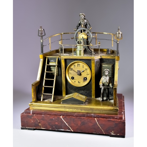 133 - A Late 19th Century French Gilt and Patinated Metal Automaton Quarterdeck Clock by Guilmet of Paris,... 