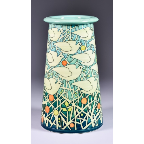 156 - Sally Tuffin (born 1938) for Dennis China Works, 2013, tube-lined vase with Voysey style birds on a ... 