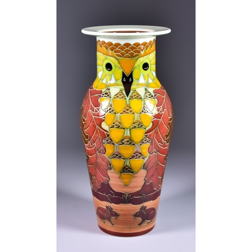 158 - Sally Tuffin (born 1938) for Dennis China Works, 2005, Owl vase, of shouldered tapering form with op... 