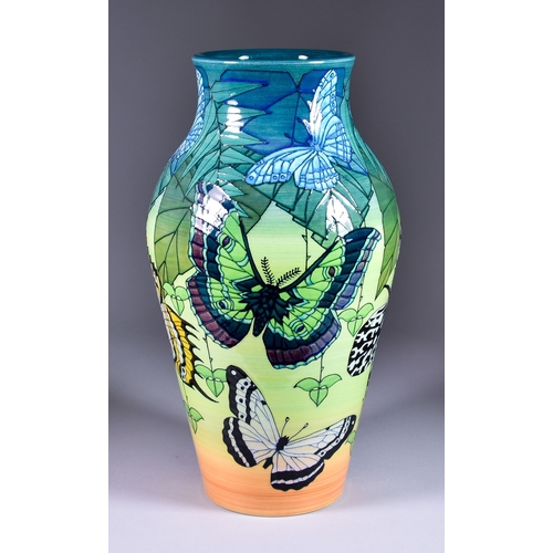 163 - Sally Tuffin (born 1938) for Dennis China Works, 2009, baluster-shaped vase with tube-lined butterfl... 