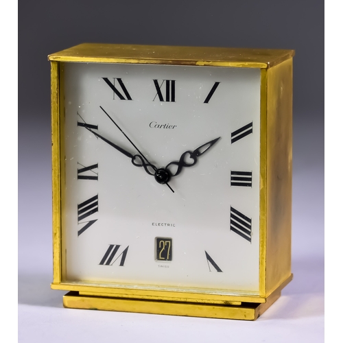 187 - A Cartier Gilt Metal Cased Quartz Movement Timepiece, No. 562, the silvered dial with Roman numerals... 