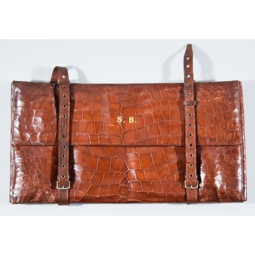 193 - An Early 20th Century Brown Crocodile Leather Gentleman's Overnight Bag, by Finnigan Makers of 18 Ne... 