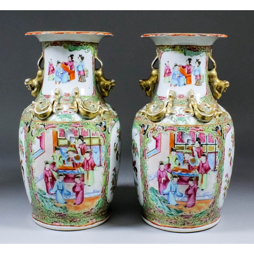 20 - A Pair of Chinese Cantonese Porcelain Two-Handled Vases, Late 19th Century, enamelled in colours and... 