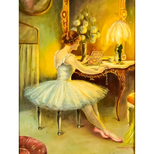 209 - *** Yvonne Lemoine (1903-1982) - Oil painting - Full length portrait of a seated ballerina, signed a... 