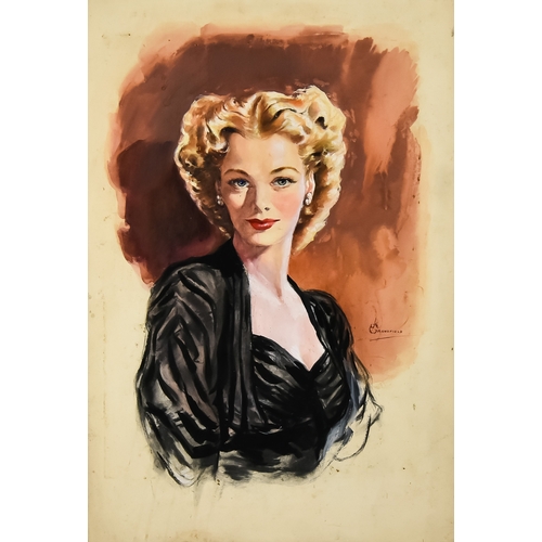 211 - Jack Grandfield (1911-1949) - Two gouache paintings - Shoulder-length portrait of a lady wearing bla... 