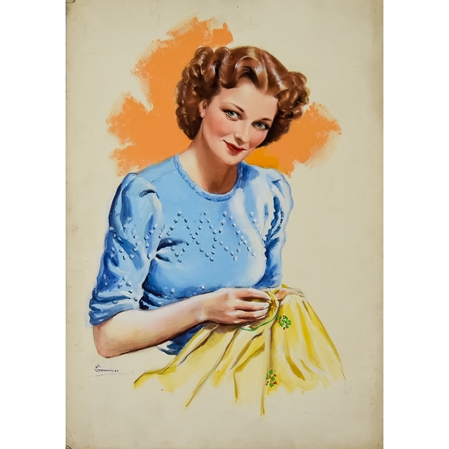 211 - Jack Grandfield (1911-1949) - Two gouache paintings - Shoulder-length portrait of a lady wearing bla... 