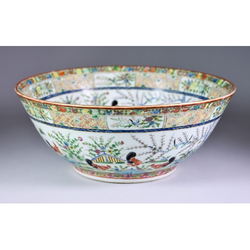 22 - A Chinese Cantonese Porcelain Circular Bowl, enamelled in colours and decorated in gilt with chicken... 