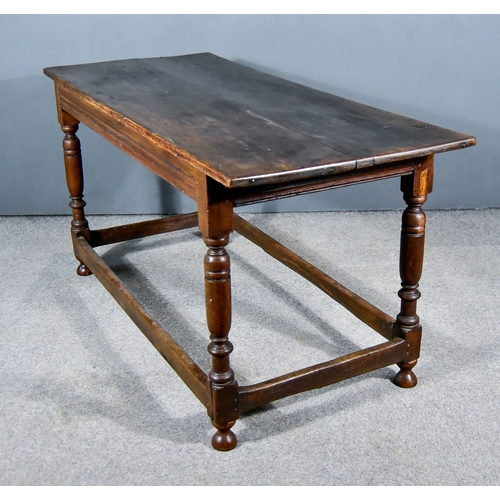 261 - An Old Oak Dining Table of Small Proportions, with two plank top, moulded frieze and on baluster tur... 