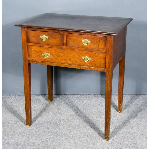 272 - An 18th Century Oak Lowboy, with moulded edge to top, fitted two short and one long drawer, on squar... 