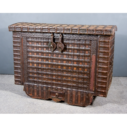 274 - An 18th Century Continental Hardwood and Steel Bound Chest, with ornate repousse decoration and hasp... 