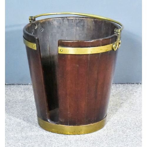 277 - An 18th Century Mahogany and Brass-Bound Plate Bucket of Coopered Form, with a bail handle 15ins dia... 