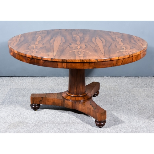 293 - A George IV Highly Figured Rosewood Breakfast Table, with square edge to top, plain frieze, on turne... 