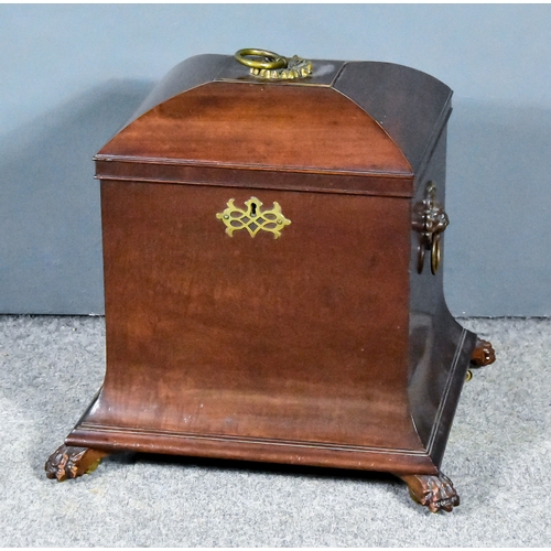 294 - A George IV Mahogany Square Cellarette, with domed cover, waisted body, lion mask and ring pattern h... 