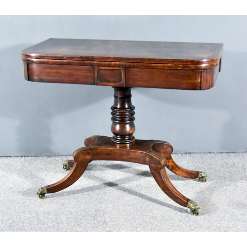 295 - A George IV Figured Mahogany Card Table with stringings and crossbanded edge to top, revealing green... 