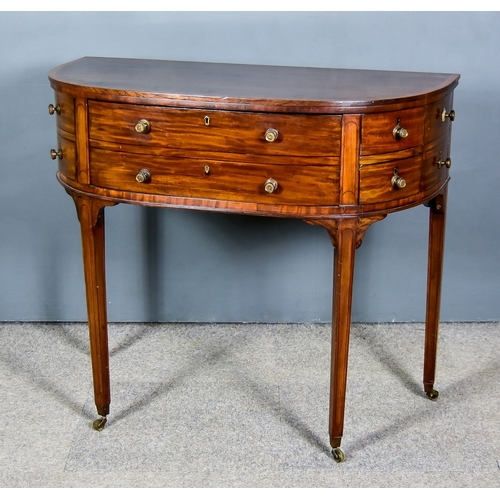 297 - A George IV Figured Mahogany and Inlaid Demi-Lune Side Table, with cross banded edge to top, fitted ... 