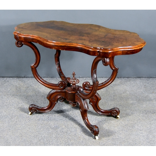 299 - A Victorian Figured Walnut Occasional Table, of lobed outline, with moulded edge and inlay to top, p... 