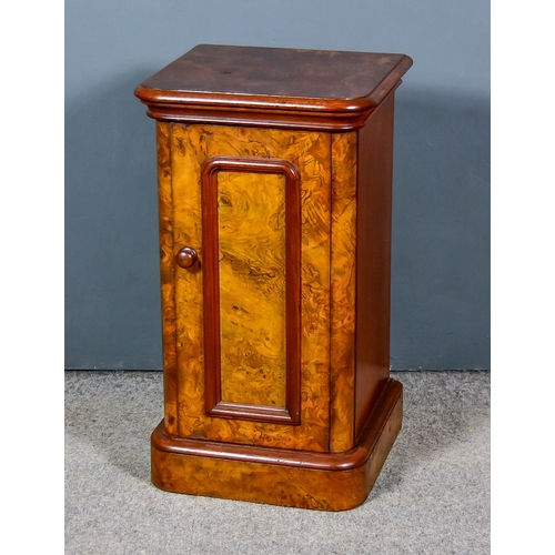 316 - A Victorian Figured Walnut Pot Cupboard, with moulded edge to top, fitted one shelf enclosed by a pa... 