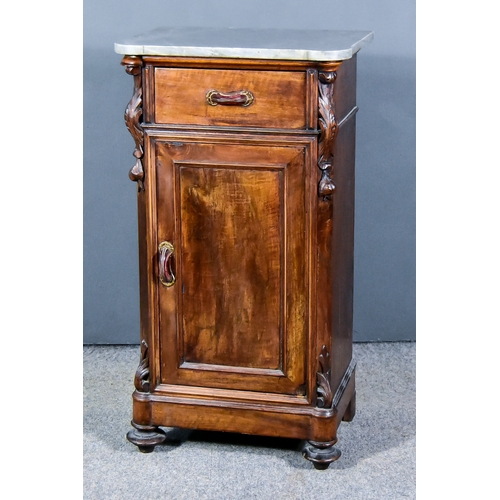 324 - A Late 19th Century French Walnut Bedside Cabinet, with grey flecked marble slab to top, fitted one ... 