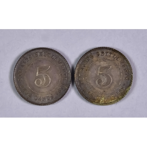 590 - A Victoria Strait Settlement Five Cent, 1877, 1.3g, fineÂ and a Victoria Strait Settlement Five Cent... 