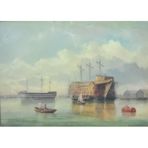 60 - George Gregory (1849-1938) - Oil painting - Dockland scene depicting the building of two ships of th... 