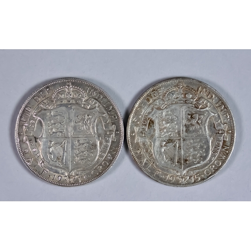 604 - Two George V Half Crowns, 1914 and 1915, both fine