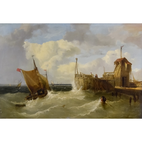 63 - James Webb (19th Century British) - Oil painting - Harbour scene with fishing boats, signed, relined... 