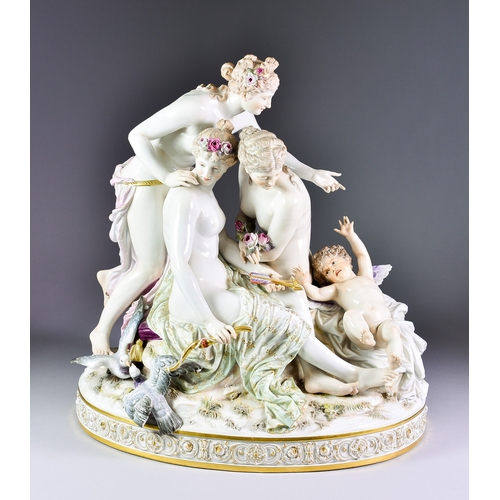 741 - A Meissen Porcelain Allegorical Group of The Three Graces Disarming Cupid, 19th Century, after Emmer... 